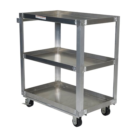Vestil Aluminum Service Cart, 3 Shelves, 22x36, Aluminum, 660 lb Load Capacity, 3 Shelves, 21.9375" W SCA3-2236